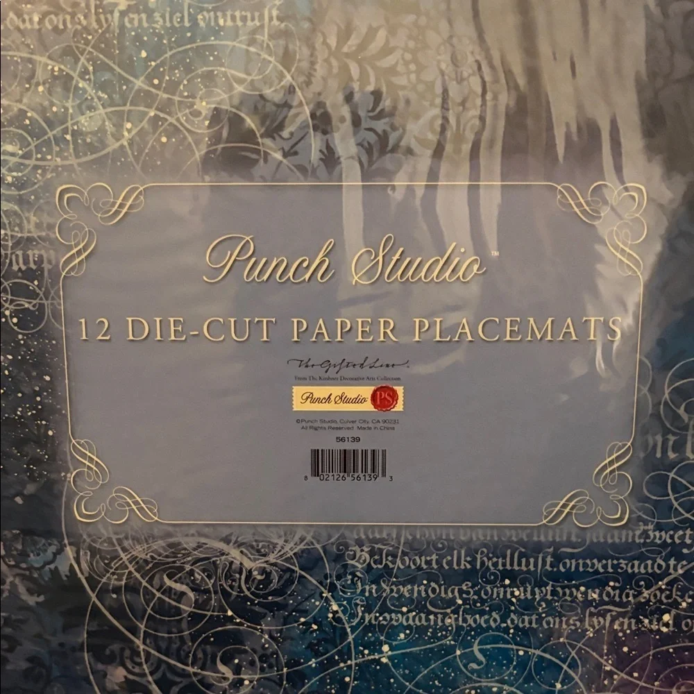 Punch Studio 12 Die- Cut Blue and Gold Peacock Paper Placemats . NWT